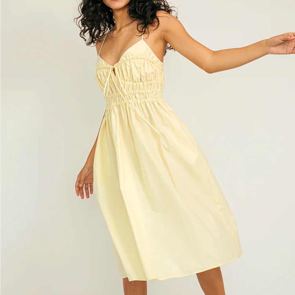 Ciao Lucia Pale Yellow Midi Smocked Front Cotton Sundress